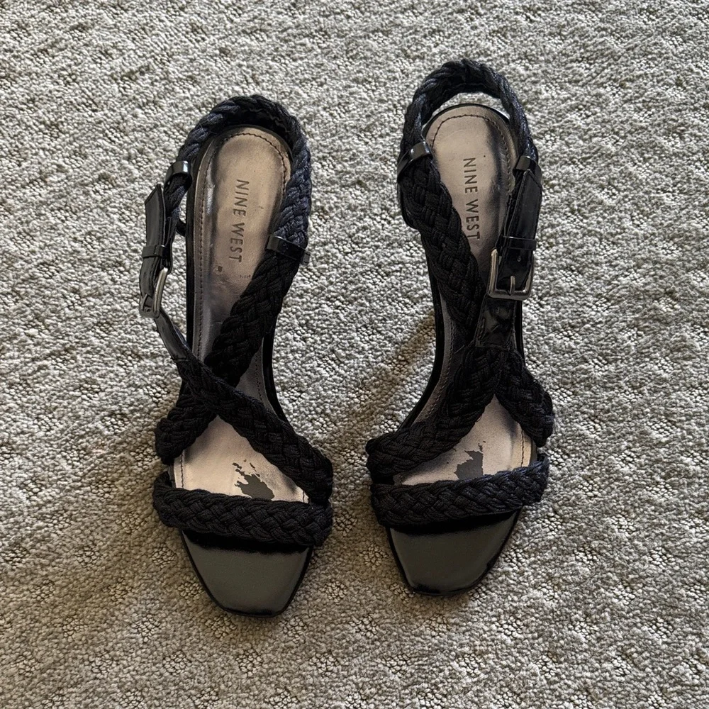 Nine West Black Braided Slingback Heels with Buckle